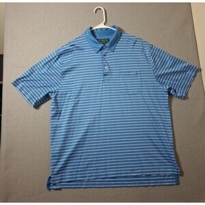 St Andrew Links Brooks Brothers Polo Shirt Men L Blue Golf Performance Stretch